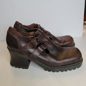 90's Mia Brown Leather Mary Janes with Block heel, vintage, Women's sz 8
